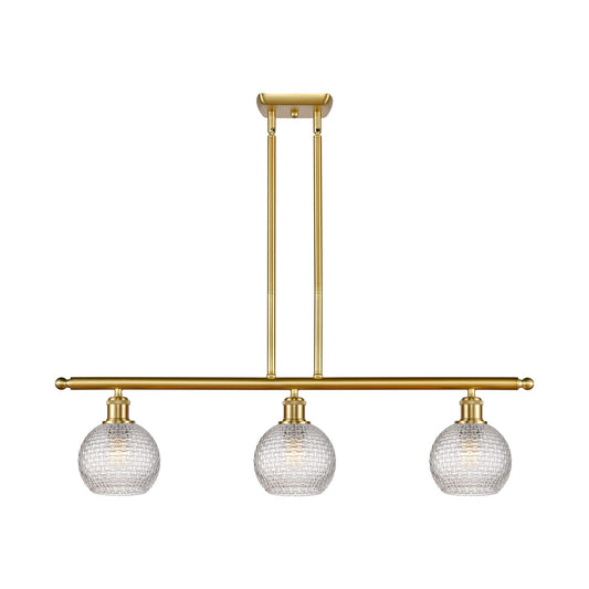 Innovations Lighting Athens 36in 3-Light Island Light | Modern Farmhouse Satin Gold Steel and Clear Basket Weave Glass | Model 516-3I-SG-G122C-6CL