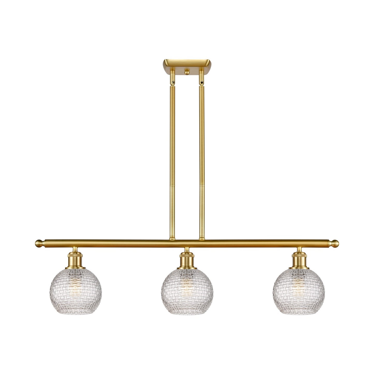 Innovations Lighting Athens 36in 3-Light Island Light | Modern Farmhouse Satin Gold Steel and Clear Basket Weave Glass | Model 516-3I-SG-G122C-6CL