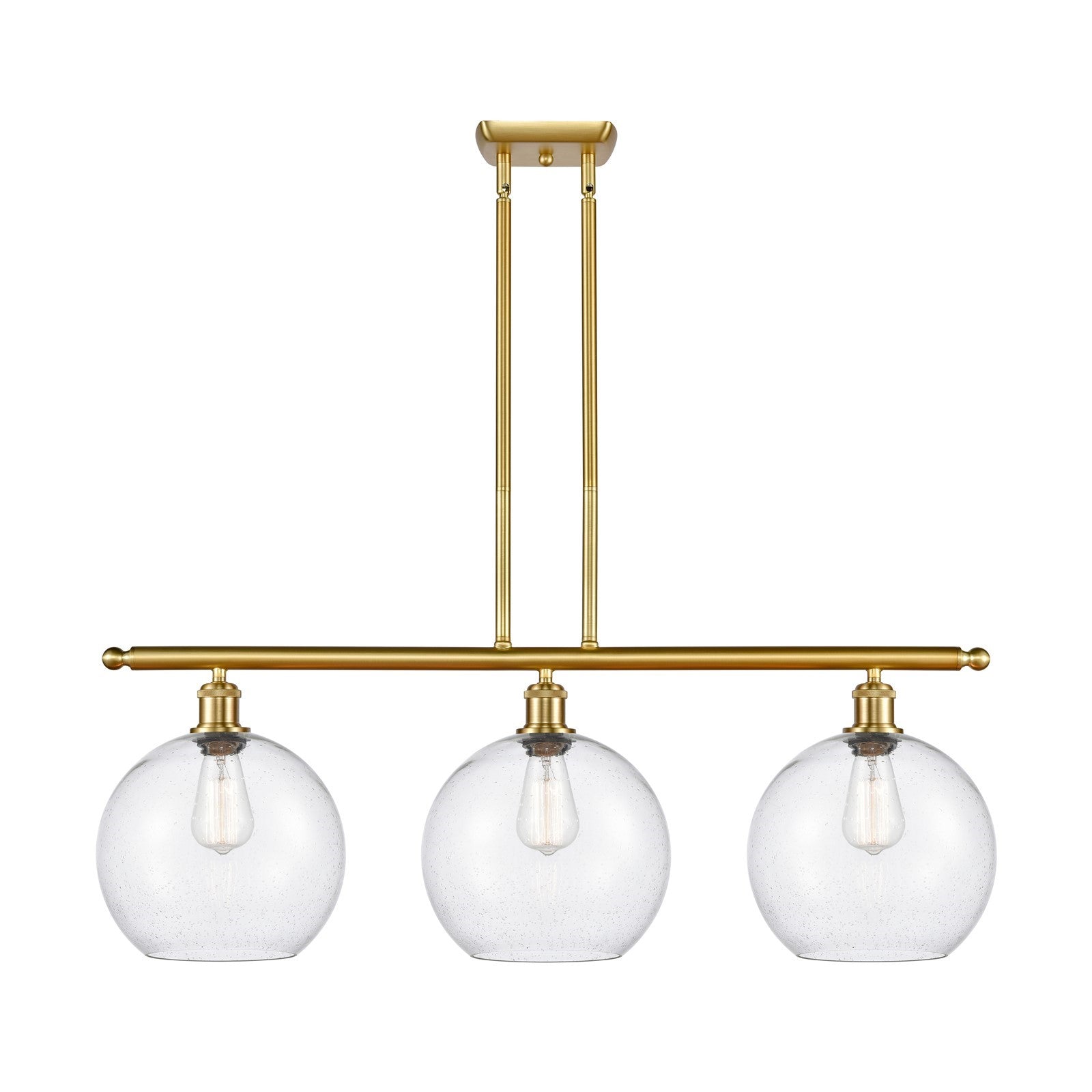 Innovations Athens 37in 3-Light Island Light | Industrial Satin Gold Steel and Seedy Glass | Kitchen Island & Dining Room | 36.5 | Model 516-3I-SG-G124-10