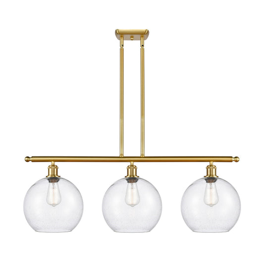 Innovations Athens 37in 3-Light Island Light | Industrial Satin Gold Steel and Seedy Glass | Kitchen Island & Dining Room | 36.5 | Model 516-3I-SG-G124-10