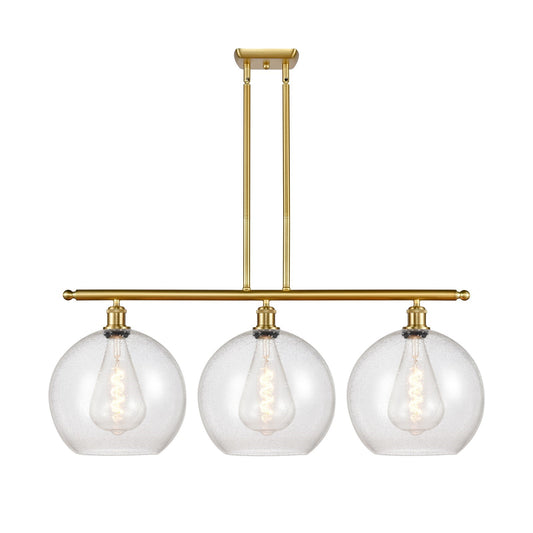 Innovations Athens 38in 3-Light Island Light | Industrial Satin Gold Steel and Seedy Glass | Kitchen Island & Dining Room | Model 516-3I-SG-G124-12