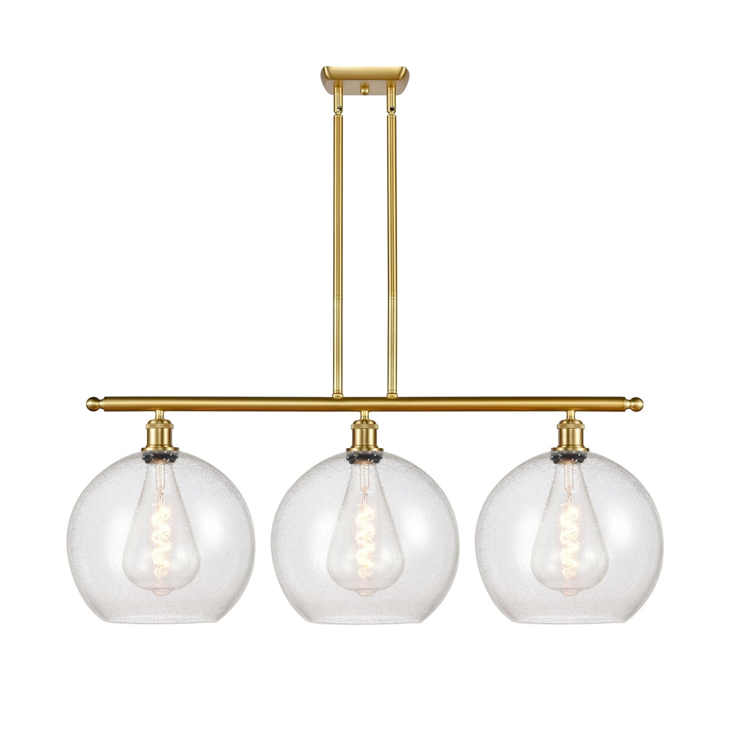 Innovations Athens 38in 3-Light Island Light | Industrial Satin Gold Steel and Seedy Glass | Kitchen Island & Dining Room | Model 516-3I-SG-G124-12