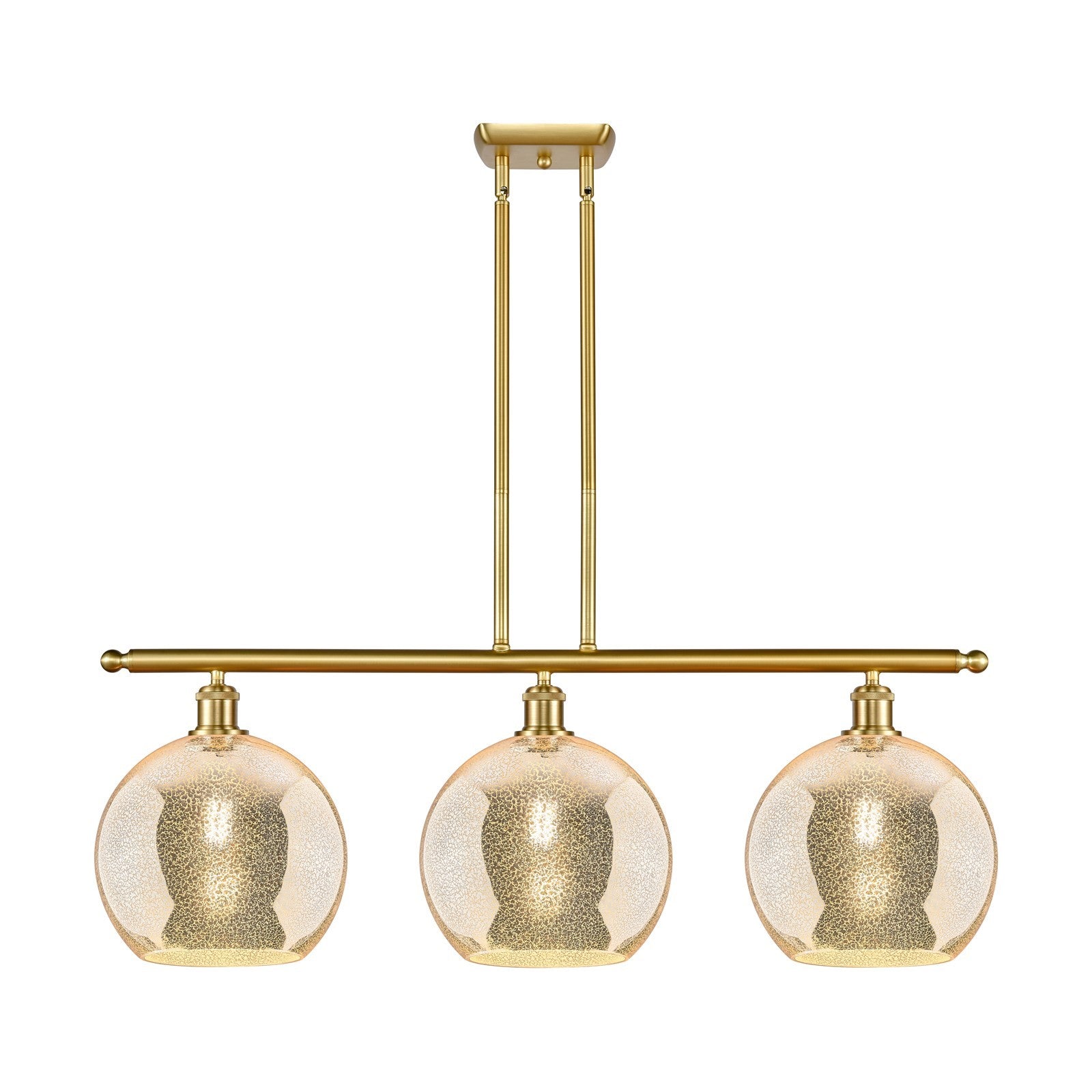 Innovations Athens 37in 3-Light Island Light | Industrial Satin Gold Steel and Mercury Glass | Kitchen Island & Dining Room | Model 516-3I-SG-G128-10