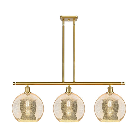 Innovations Athens 37in 3-Light Island Light | Industrial Satin Gold Steel and Mercury Glass | Kitchen Island & Dining Room | Model 516-3I-SG-G128-10