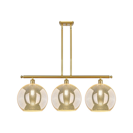 Innovations Athens 38in 3-Light Island Light | Industrial Satin Gold Steel and Mercury Glass | Kitchen Island & Dining Room | Model 516-3I-SG-G128-12