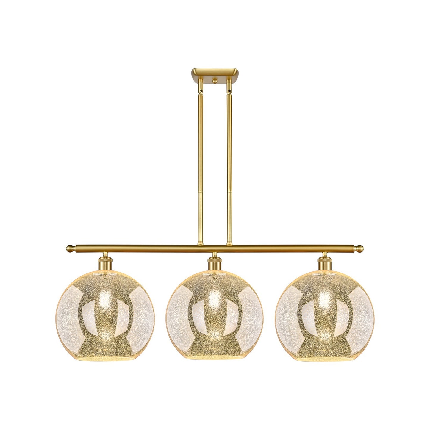 Innovations Athens 38in 3-Light Island Light | Industrial Satin Gold Steel and Mercury Glass | Kitchen Island & Dining Room | Model 516-3I-SG-G128-12