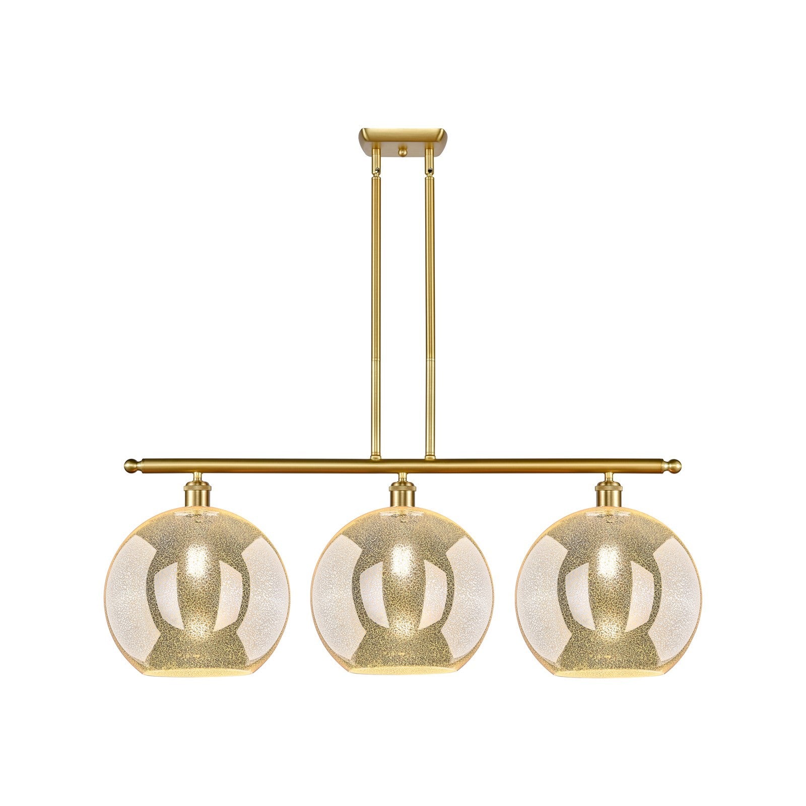 Innovations Athens 38in 3-Light Island Light | Industrial Satin Gold Steel and Mercury Glass | Kitchen Island & Dining Room | Model 516-3I-SG-G128-12