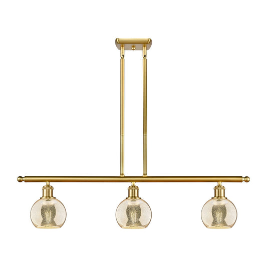 Innovations Athens 36in 3-Light Island Light | Industrial Satin Gold Steel and Mercury Glass | Kitchen Island & Dining Room | 36 | Model 516-3I-SG-G128-6