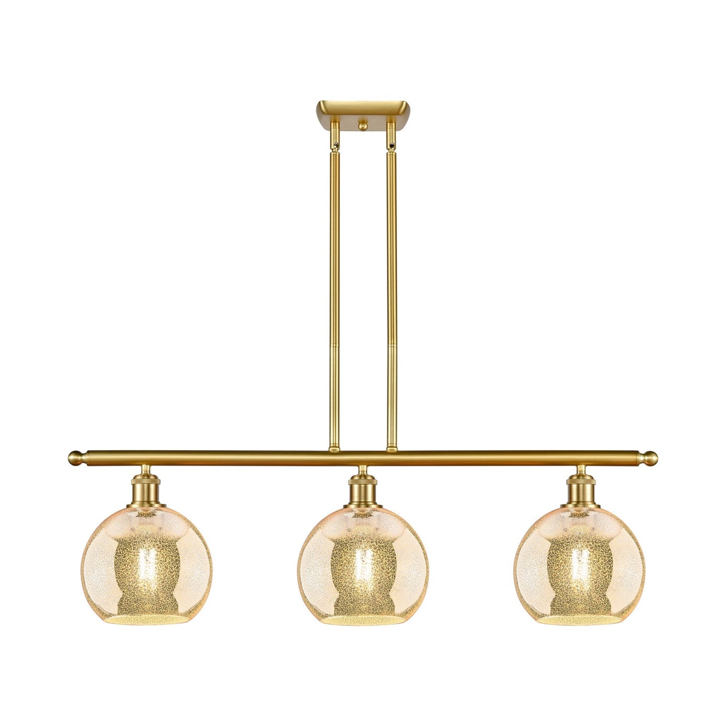 Innovations Athens 36in 3-Light Island Light | Industrial Satin Gold Steel and Mercury Glass | Kitchen Island & Dining Room | 36 | Model 516-3I-SG-G128-8