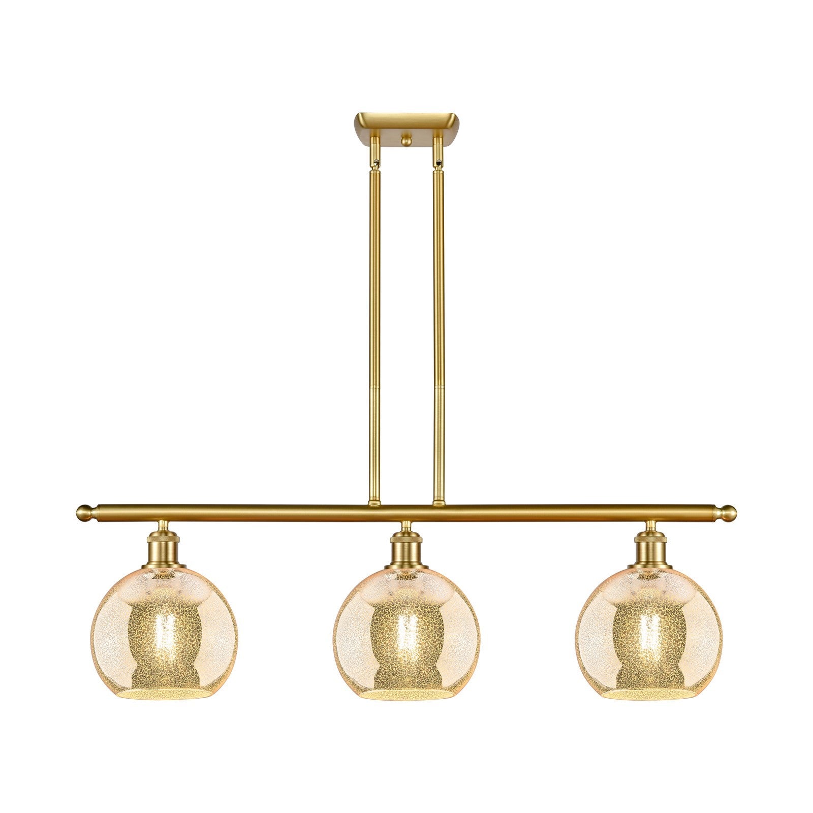 Innovations Athens 36in 3-Light Island Light | Industrial Satin Gold Steel and Mercury Glass | Kitchen Island & Dining Room | 36 | Model 516-3I-SG-G128-8