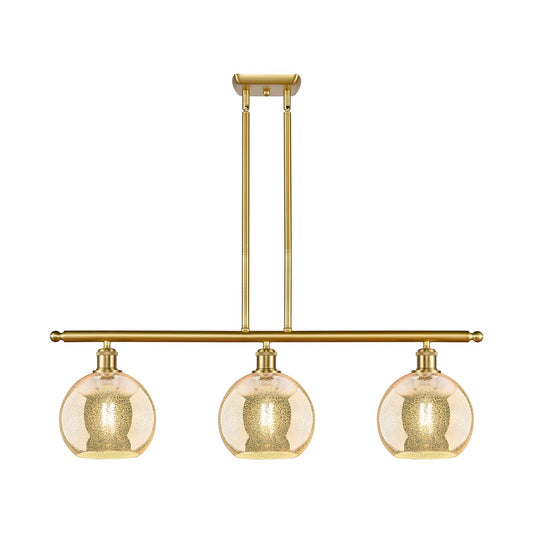 Innovations Athens 36in 3-Light Island Light | Industrial Satin Gold Steel and Mercury Glass | Kitchen Island & Dining Room | 36 | Model 516-3I-SG-G128-8