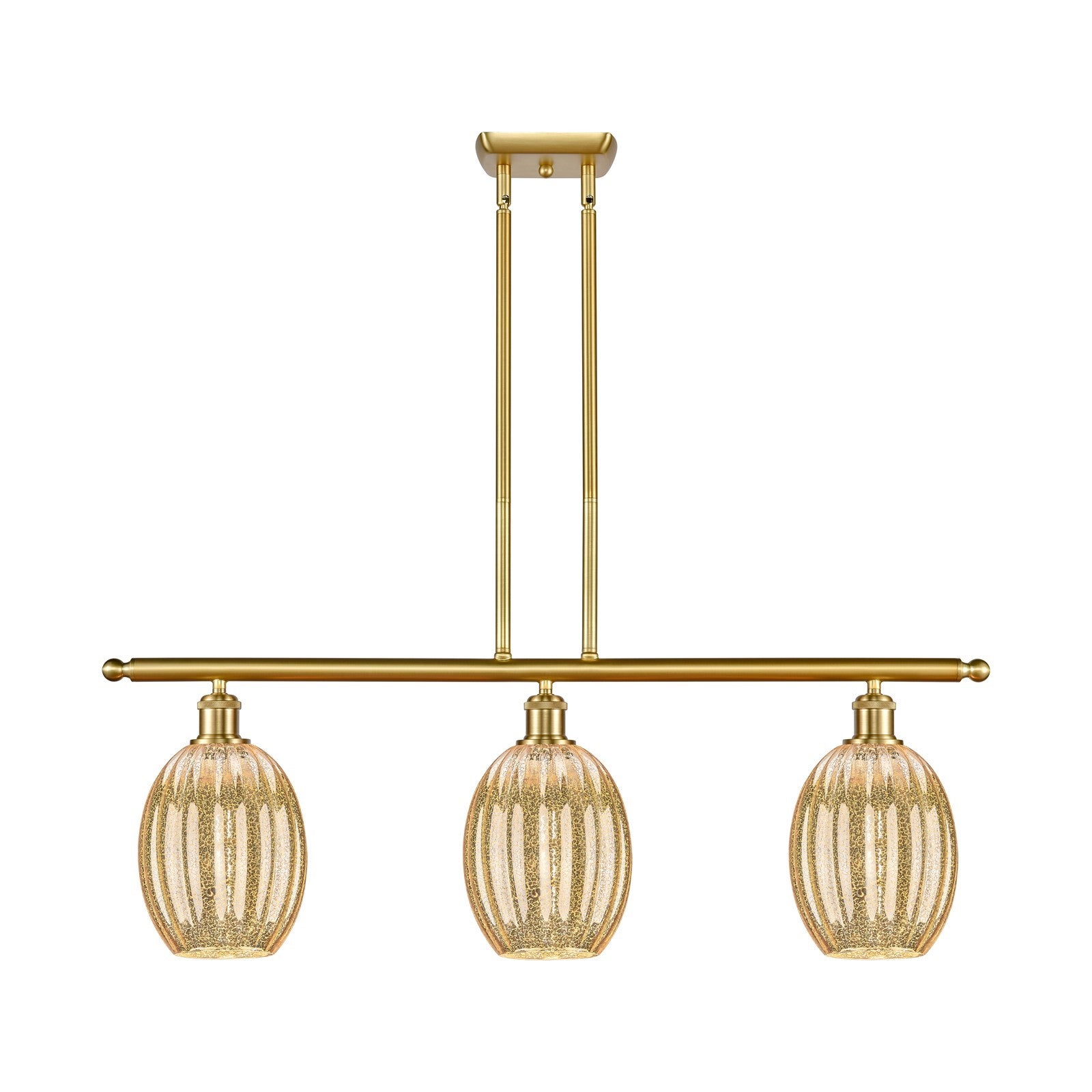 Innovations Preston Bulb 36in 3-Light Island Light | Industrial Satin Gold Steel and Mercury Glass | Kitchen Island & Dining | Model 516-3I-SG-G459-6ME