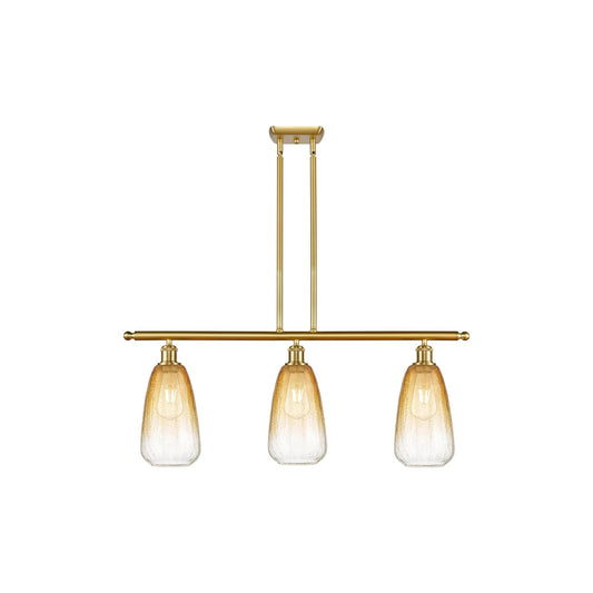 Innovations Brookhaven Almond 36in 3-Light Island Light | Industrial Satin Gold Steel and Amber Glass | Kitchen Island & Dining | Model 516-3I-SG-G480-6AM