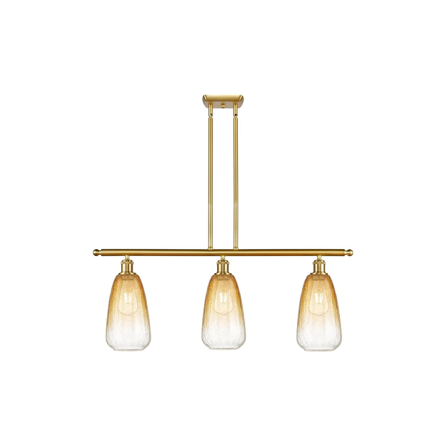 Innovations Brookhaven Almond 36in 3-Light Island Light | Industrial Satin Gold Steel and Amber Glass | Kitchen Island & Dining | Model 516-3I-SG-G480-6AM