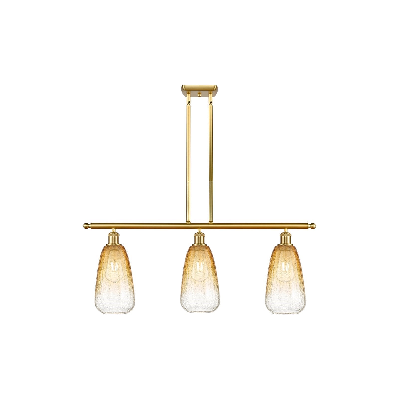 Innovations Brookhaven Almond 36in 3-Light Island Light | Industrial Satin Gold Steel and Amber Glass | Kitchen Island & Dining | Model 516-3I-SG-G480-6AM