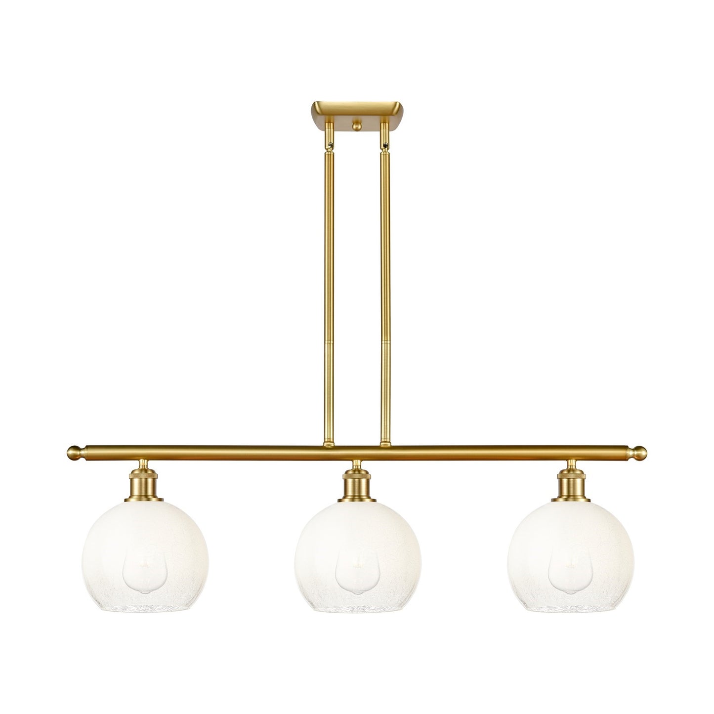 Innovations Brookhaven Globe 36in 3-Light Island Light | Industrial Satin Gold Steel and Cast Brass with Opal Glass Shades | Model 516-3I-SG-G483-8OP