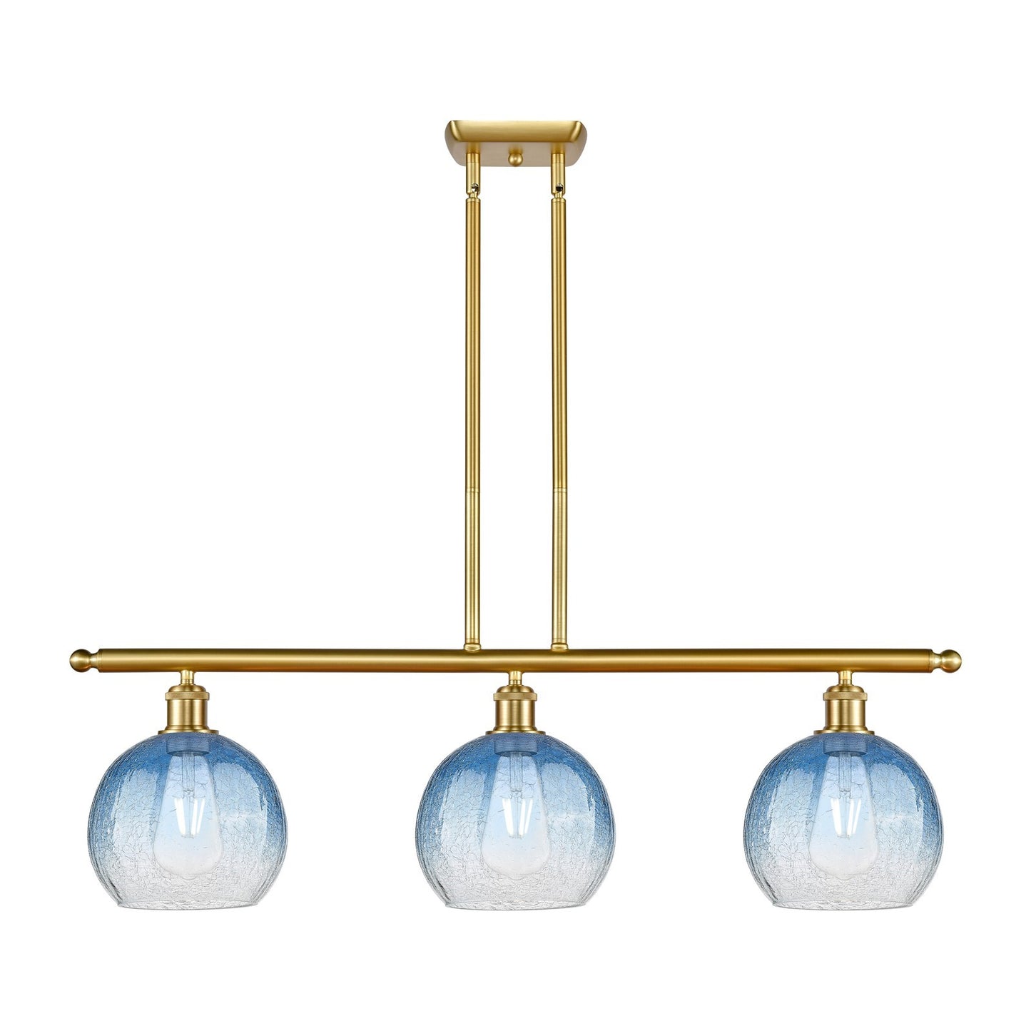 Innovations Brookhaven Globe 36in 3-Light Island Light | Industrial Satin Gold Steel and Sapphire Blue Glass | Kitchen Island & | Model 516-3I-SG-G483-8SB