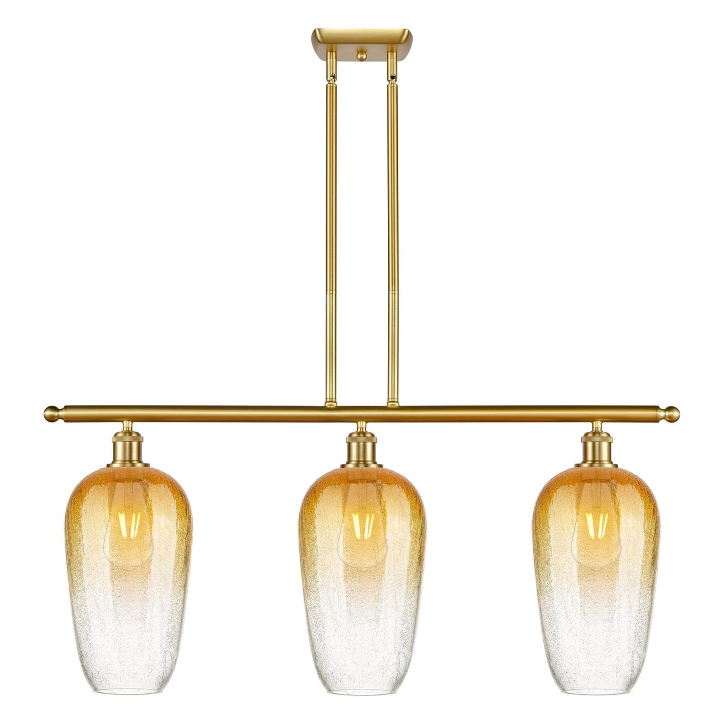 Innovations Brookhaven Flute 36in 3-Light Island Light | Industrial Satin Gold Steel and Amber Glass | Kitchen Island & Dining | Model 516-3I-SG-G484-7AM