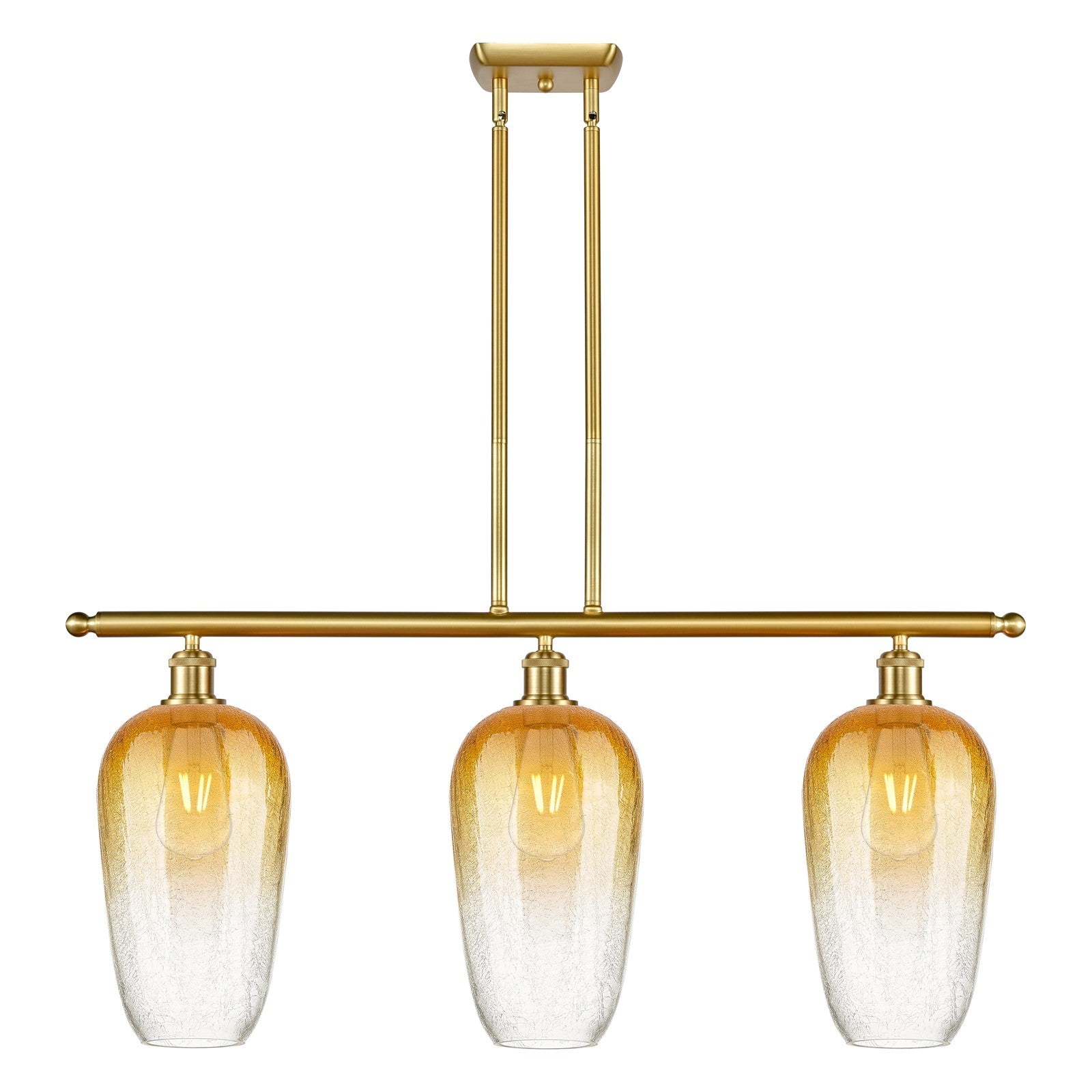 Innovations Brookhaven Flute 36in 3-Light Island Light | Industrial Satin Gold Steel and Amber Glass | Kitchen Island & Dining | Model 516-3I-SG-G484-7AM