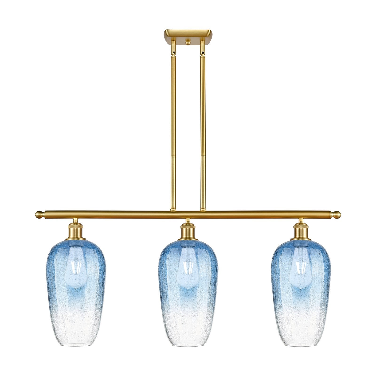 Innovations Brookhaven Flute 36in 3-Light Island Light | Industrial Satin Gold Steel and Sapphire Blue Glass | Kitchen Island & | Model 516-3I-SG-G484-7SB