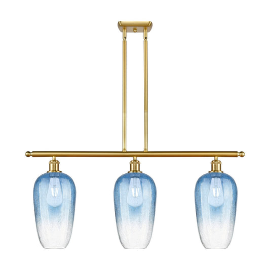 Innovations Brookhaven Flute 36in 3-Light Island Light | Industrial Satin Gold Steel and Sapphire Blue Glass | Kitchen Island & | Model 516-3I-SG-G484-7SB