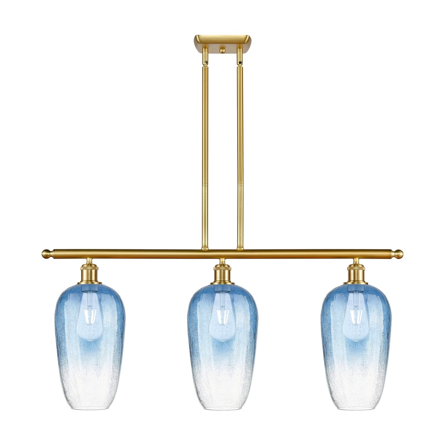 Innovations Brookhaven Flute 36in 3-Light Island Light | Industrial Satin Gold Steel and Sapphire Blue Glass | Kitchen Island & | Model 516-3I-SG-G484-7SB