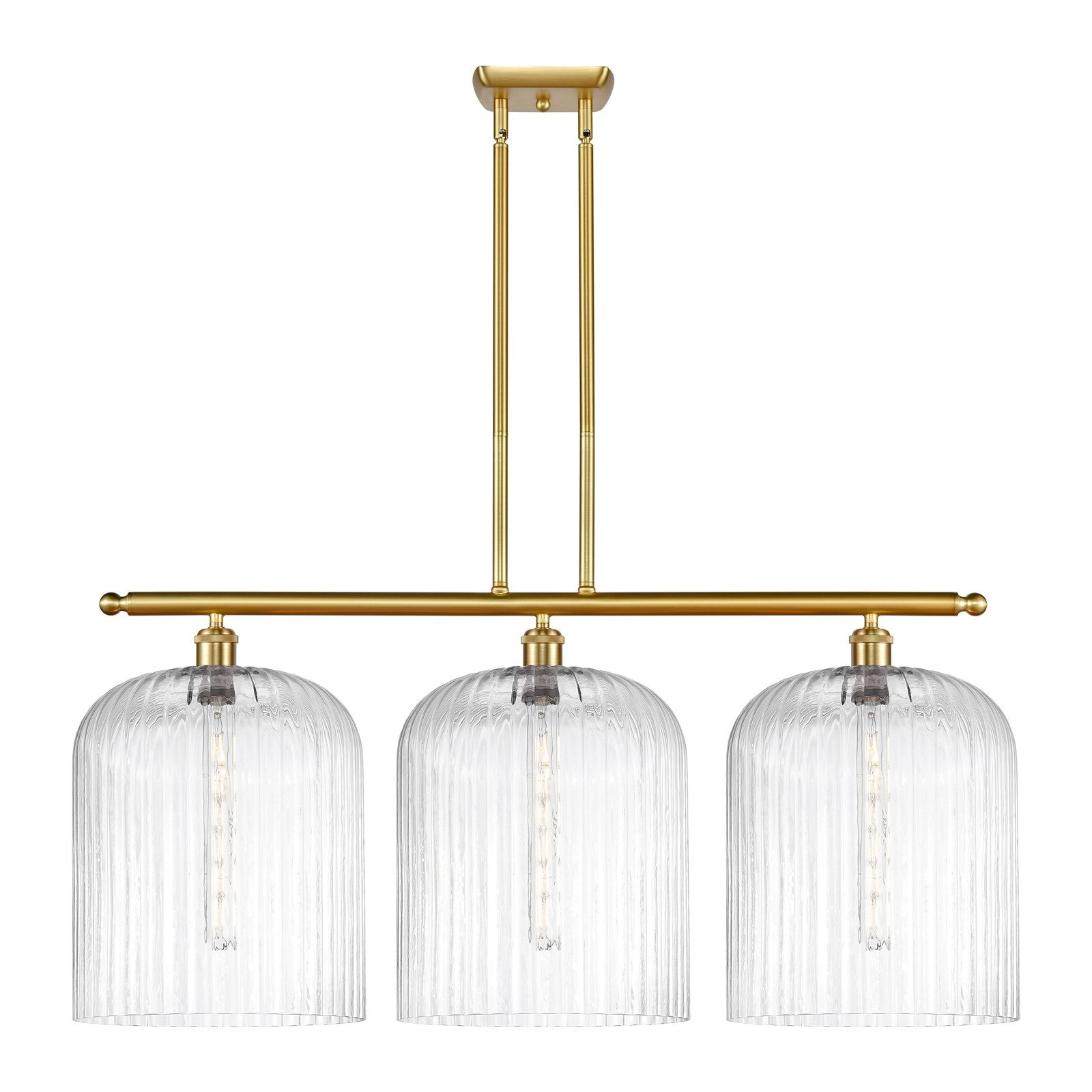 Innovations Bridal Veil 36in 3-Light Island Light | Art Nouveau Satin Gold Steel and Clear Ribbed Glass | Kitchen Island & | Model 516-3I-SG-G559-12CL
