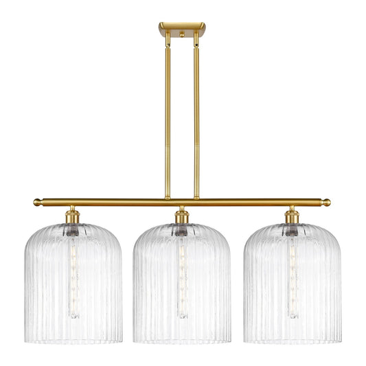 Innovations Bridal Veil 36in 3-Light Island Light | Art Nouveau Satin Gold Steel and Clear Ribbed Glass | Kitchen Island & | Model 516-3I-SG-G559-12CL