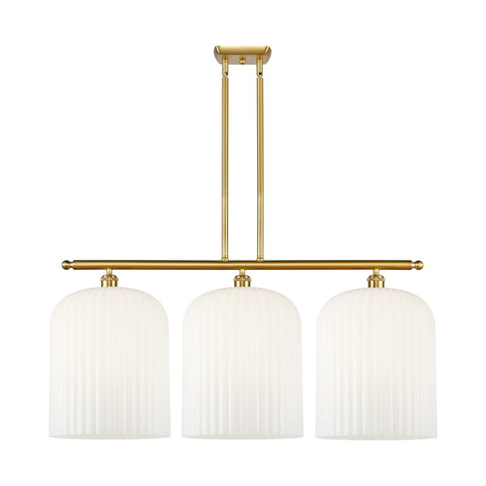Innovations Bridal Veil 36in 3-Light Island Light | Art Nouveau Satin Gold Steel and Gloss White Ribbed Glass | Kitchen | Model 516-3I-SG-G559-12GWH
