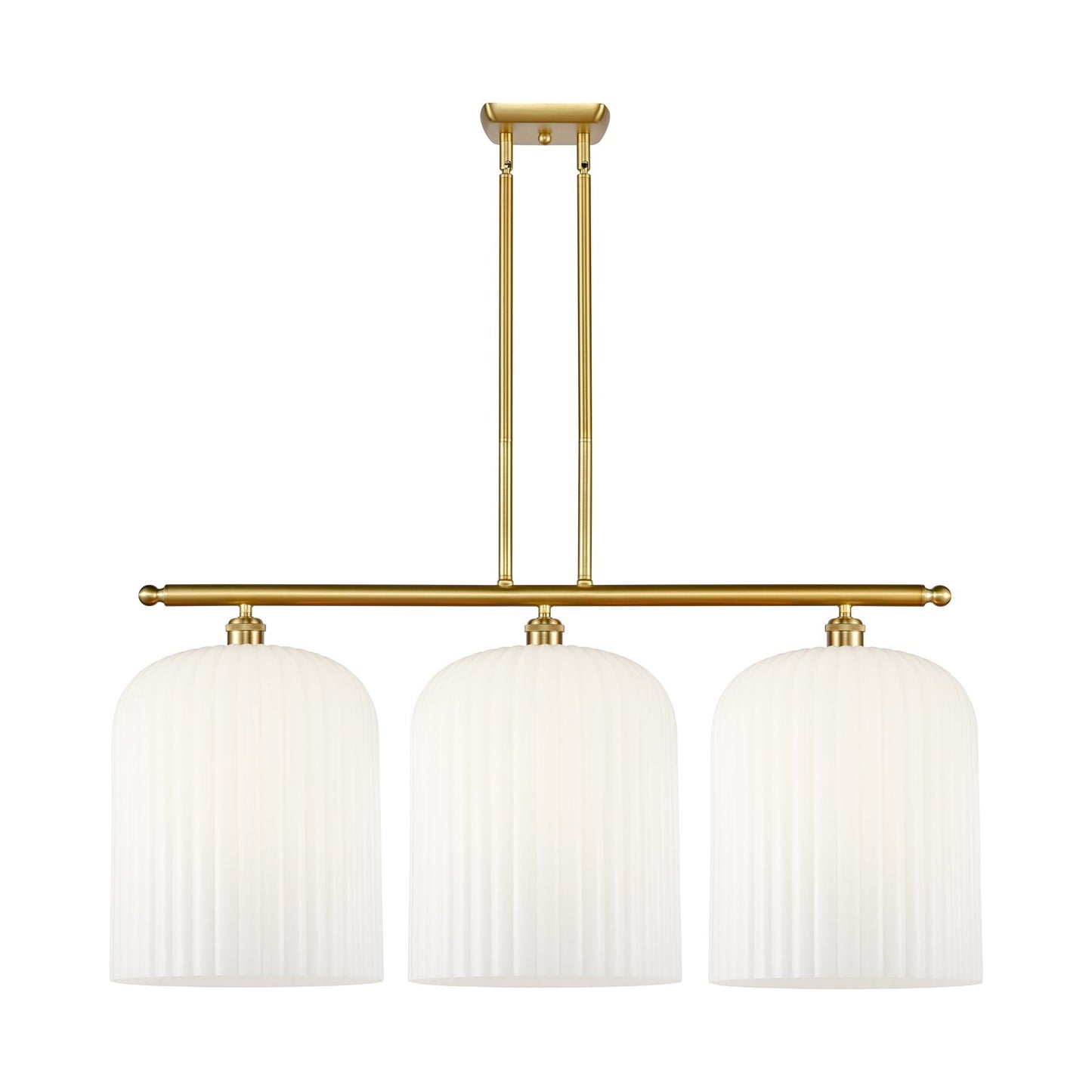 Innovations Bridal Veil 36in 3-Light Island Light | Art Nouveau Satin Gold Steel and Gloss White Ribbed Glass | Kitchen | Model 516-3I-SG-G559-12GWH