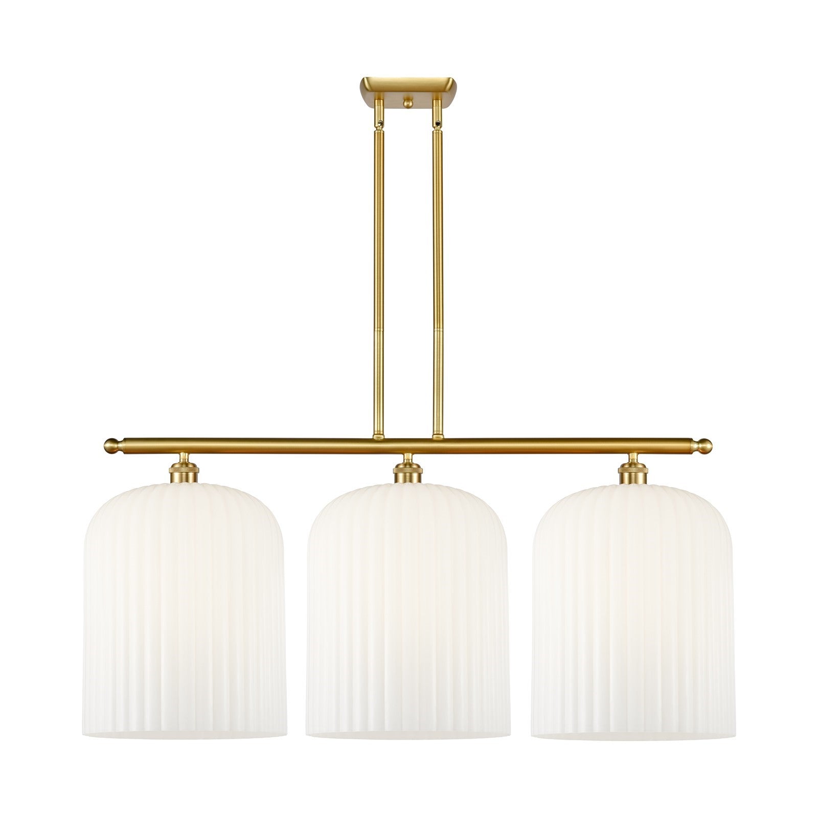 Innovations Bridal Veil 36in 3-Light Island Light | Art Nouveau Satin Gold Steel and Gloss White Ribbed Glass | Kitchen | Model 516-3I-SG-G559-12GWH