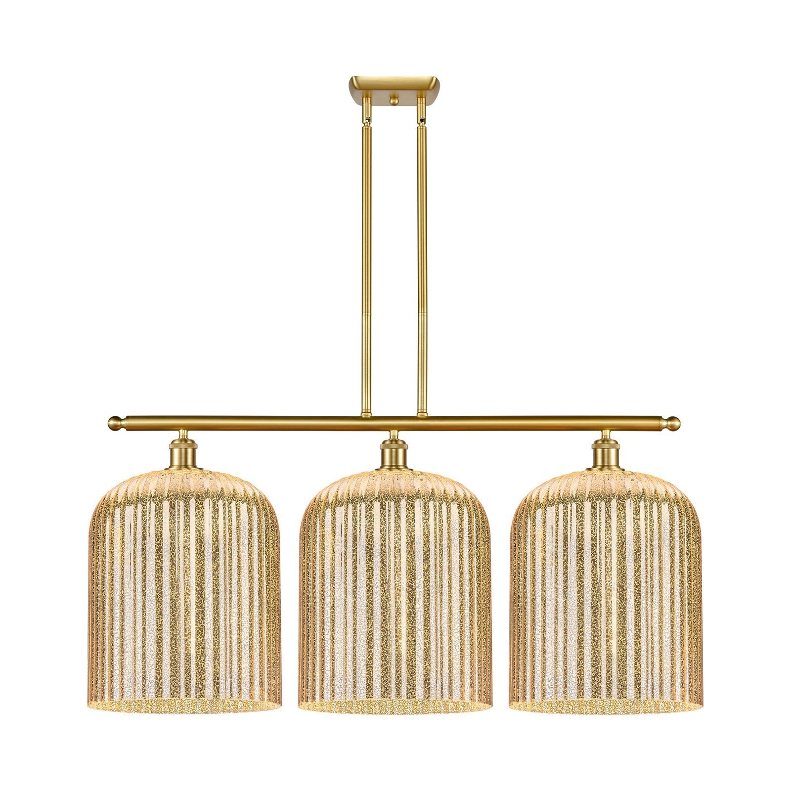 Innovations Bridal Veil 36in 3-Light Island Light | Art Nouveau Satin Gold Steel and Cast Brass with Mercury Ribbed Glass | Model 516-3I-SG-G559-12ME