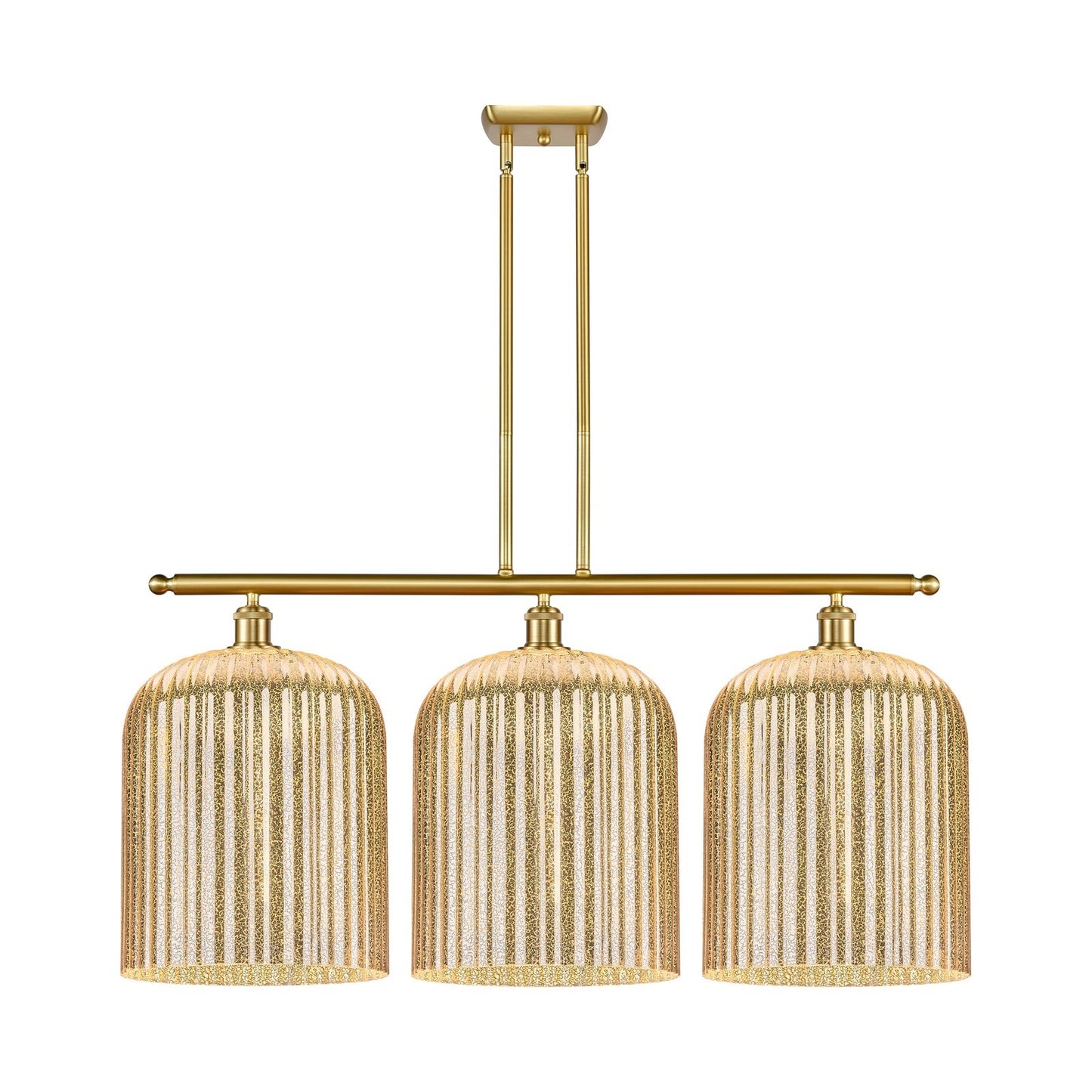 Innovations Bridal Veil 36in 3-Light Island Light | Art Nouveau Satin Gold Steel and Cast Brass with Mercury Ribbed Glass | Model 516-3I-SG-G559-12ME