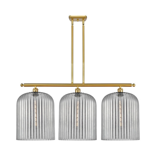 Innovations Bridal Veil 36in 3-Light Island Light | Art Nouveau Satin Gold Steel and Light Smoke Ribbed Glass | Kitchen Island | Model 516-3I-SG-G559-12SM