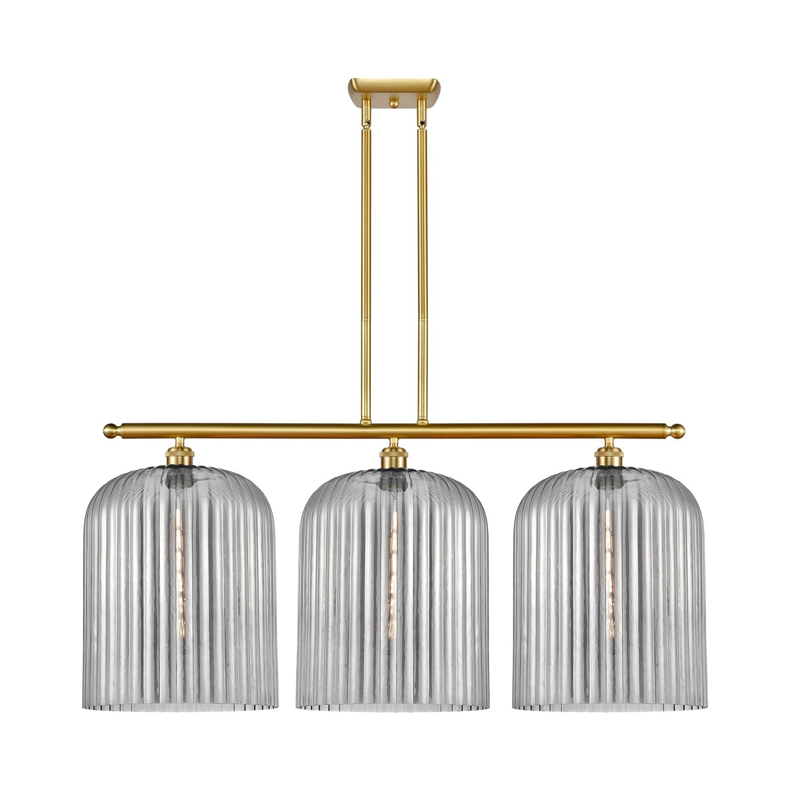 Innovations Bridal Veil 36in 3-Light Island Light | Art Nouveau Satin Gold Steel and Light Smoke Ribbed Glass | Kitchen Island | Model 516-3I-SG-G559-12SM
