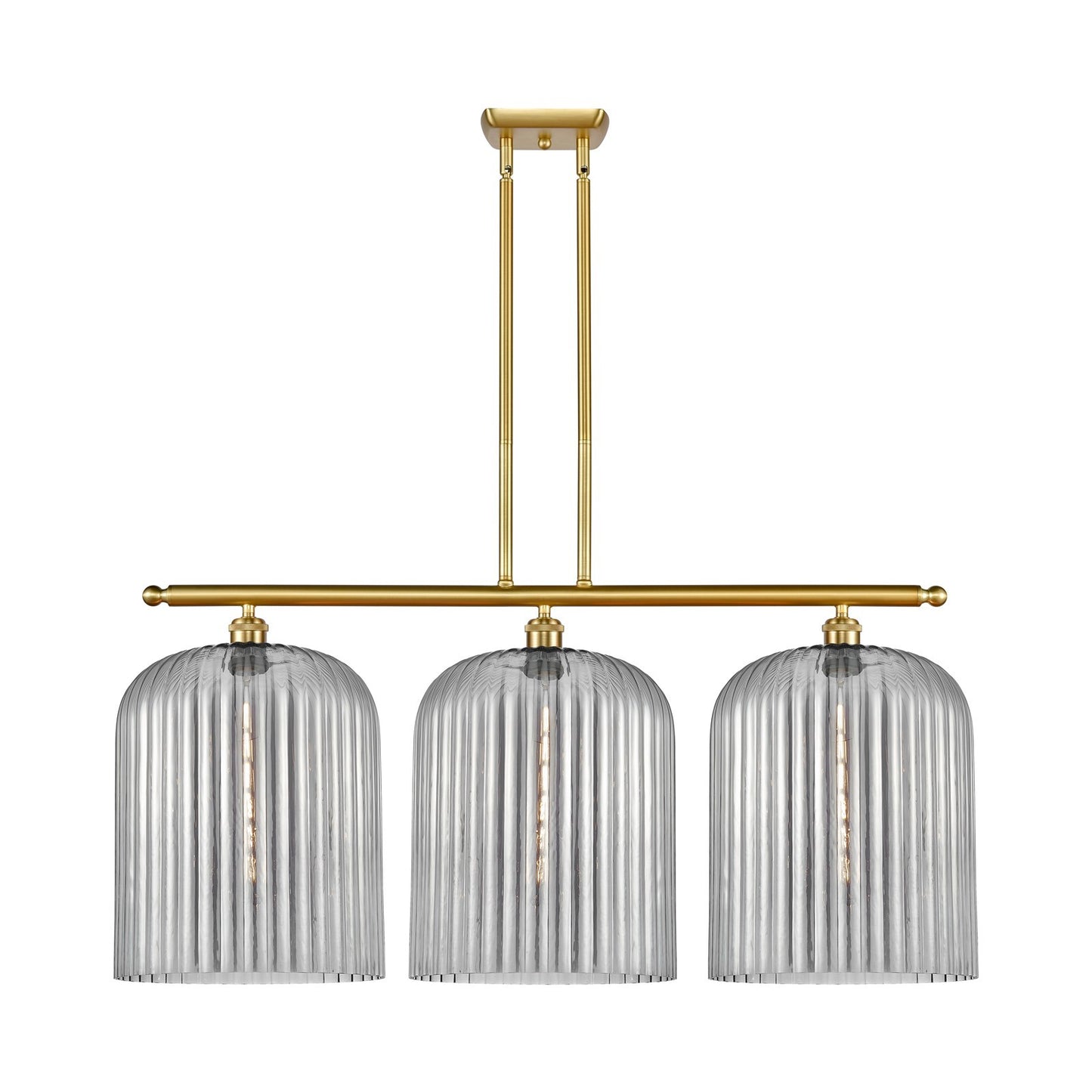 Innovations Bridal Veil 36in 3-Light Island Light | Art Nouveau Satin Gold Steel and Light Smoke Ribbed Glass | Kitchen Island | Model 516-3I-SG-G559-12SM