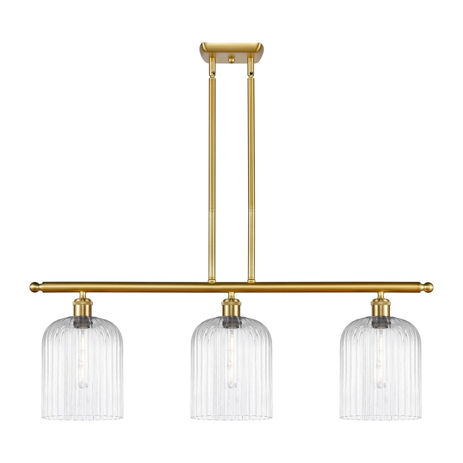 Innovations Bridal Veil 36in 3-Light Island Light | Art Nouveau Satin Gold Steel and Clear Ribbed Glass | Kitchen Island & | Model 516-3I-SG-G559-8CL