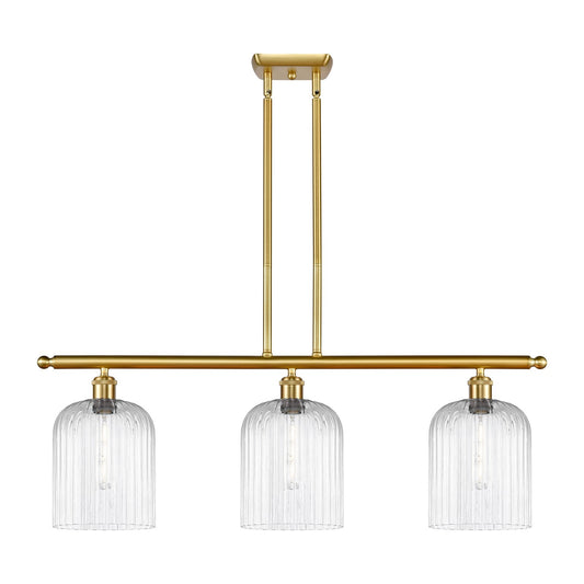 Innovations Bridal Veil 36in 3-Light Island Light | Art Nouveau Satin Gold Steel and Clear Ribbed Glass | Kitchen Island & | Model 516-3I-SG-G559-8CL