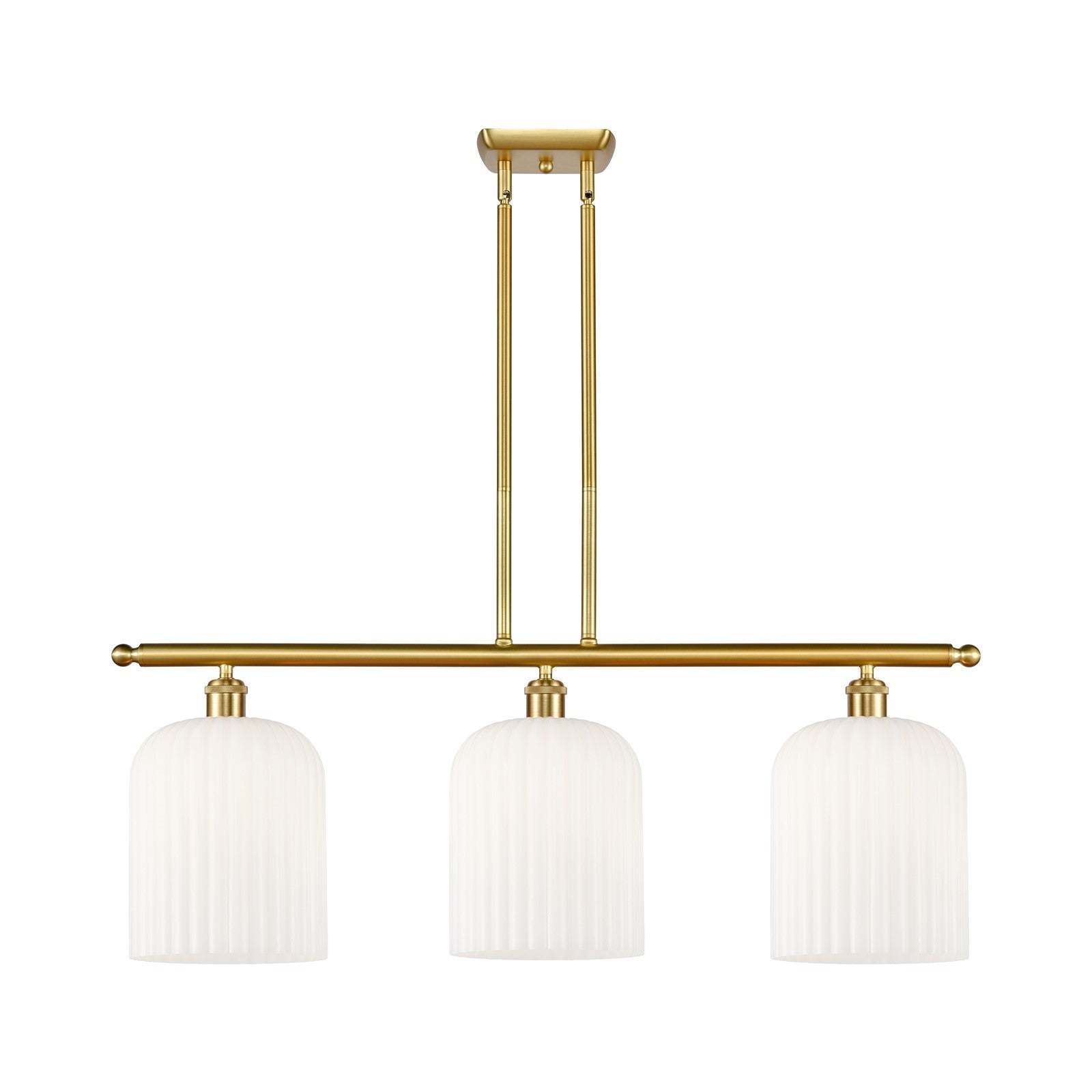 Innovations Bridal Veil 36in 3-Light Island Light | Art Nouveau Satin Gold Steel and Gloss White Ribbed Glass | Kitchen Island | Model 516-3I-SG-G559-8GWH