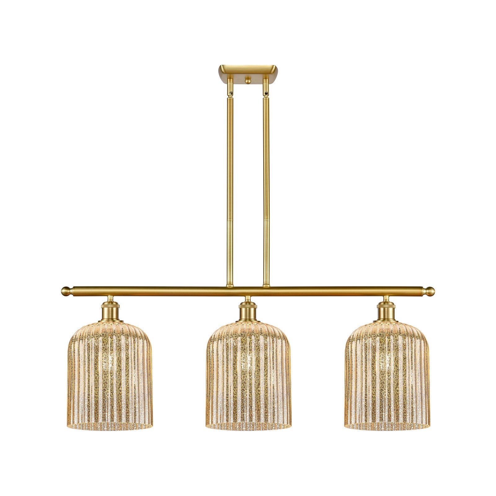 Innovations Bridal Veil 36in 3-Light Island Light | Art Nouveau Satin Gold Steel and Mercury Ribbed Glass | Kitchen Island & | Model 516-3I-SG-G559-8ME