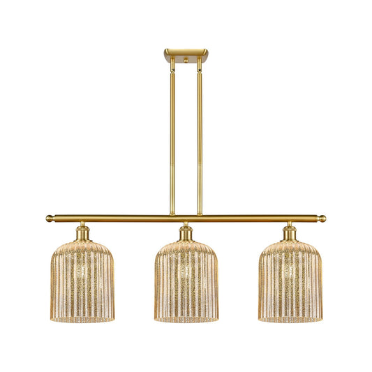 Innovations Bridal Veil 36in 3-Light Island Light | Art Nouveau Satin Gold Steel and Mercury Ribbed Glass | Kitchen Island & | Model 516-3I-SG-G559-8ME