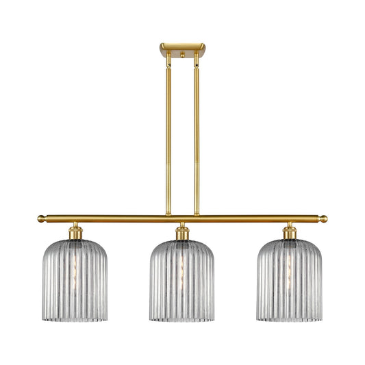 Innovations Bridal Veil 36in 3-Light Island Light | Art Nouveau Satin Gold Steel and Cast Brass with Light Smoke Ribbed Glass | Model 516-3I-SG-G559-8SM