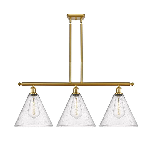 Innovations Berkshire Glass 39in 3-Light Island Light | Industrial Satin Gold Steel and Seedy Glass | Kitchen Island & Dining | Model 516-3I-SG-GBC-124