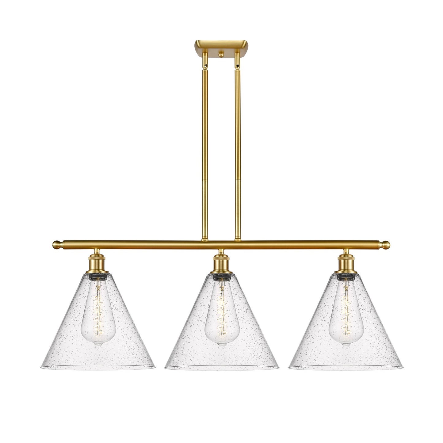 Innovations Berkshire Glass 39in 3-Light Island Light | Industrial Satin Gold Steel and Seedy Glass | Kitchen Island & Dining | Model 516-3I-SG-GBC-124