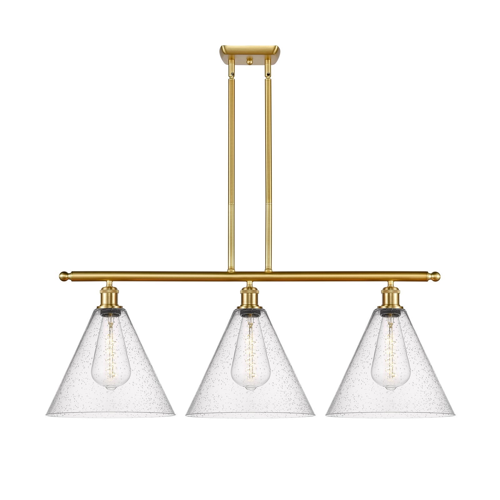 Innovations Berkshire 38.5in 3-Light Island Light | Industrial Satin Gold Steel and Cast Brass with Seedy Glass Shades | Model 516-3I-SG-GBC-124-LED