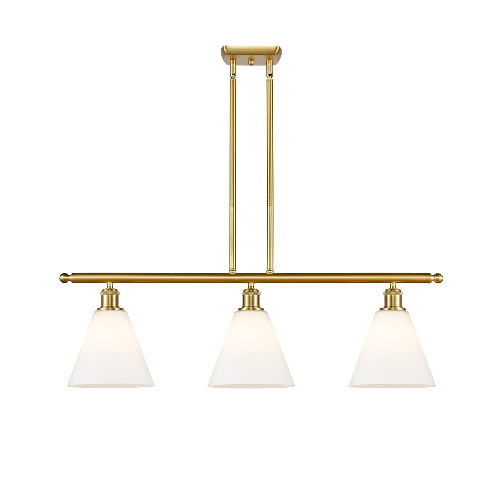 Innovations Berkshire Glass 36in 3-Light Island Light | Industrial Satin Gold Steel and Matte White Glass | Kitchen Island & | Model 516-3I-SG-GBC-81