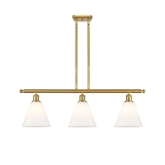 Innovations Berkshire Glass 36in 3-Light Island Light | Industrial Satin Gold Steel and Matte White Glass | Kitchen Island & | Model 516-3I-SG-GBC-81