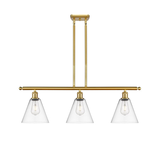 Innovations Berkshire 36in 3-Light Island Light | Industrial Satin Gold Steel and Clear Glass | Kitchen Island & Dining Room | Model 516-3I-SG-GBC-82-LED