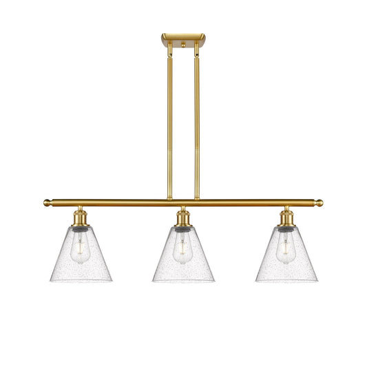 Innovations Berkshire 36in 3-Light Island Light | Industrial Satin Gold Steel and Seedy Glass | Kitchen Island & Dining Room | Model 516-3I-SG-GBC-84-LED