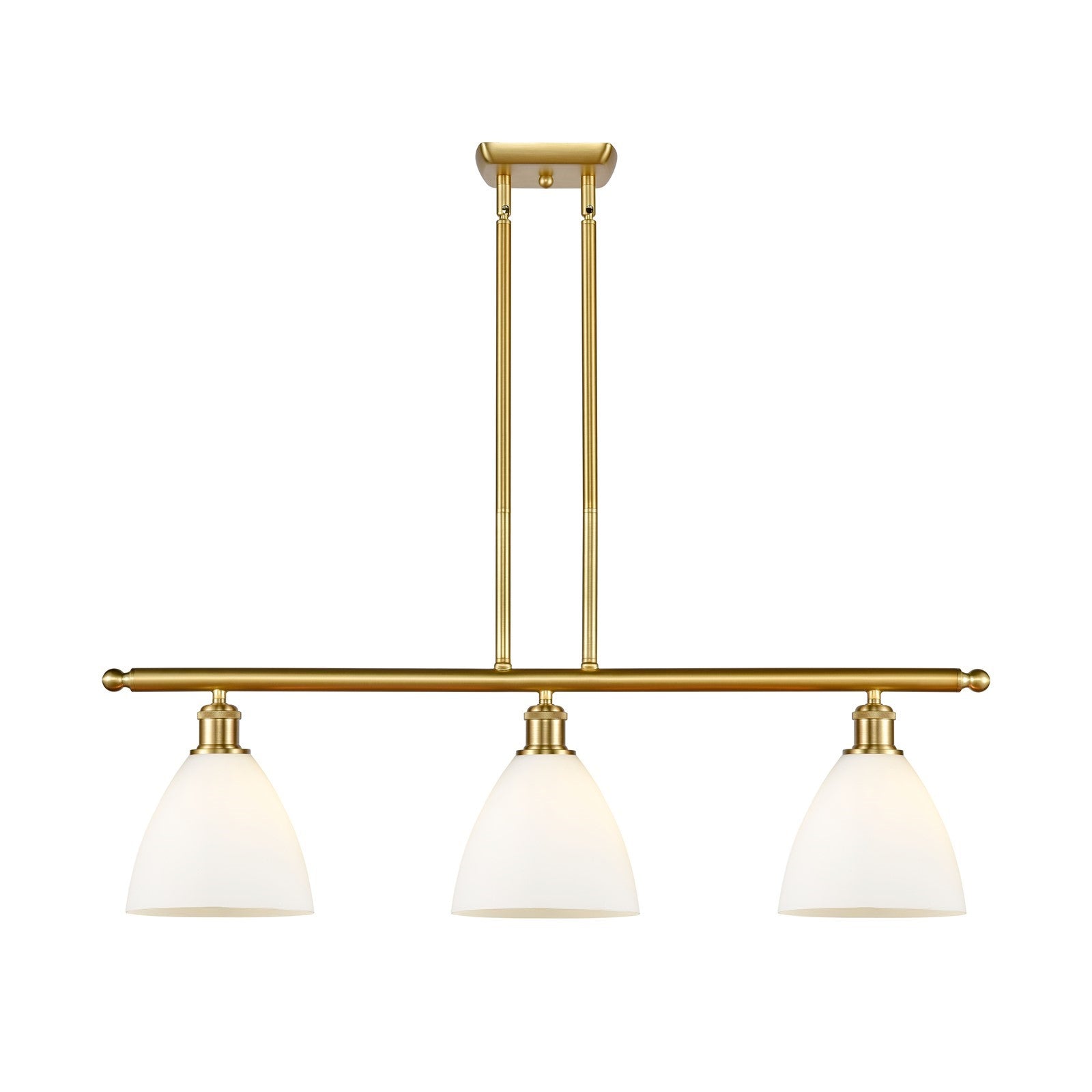 Innovations Bristol 36in 3-Light Island Light | Industrial Satin Gold Steel and Matte White Glass | Kitchen Island & Dining Room | Model 516-3I-SG-GBD-751
